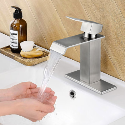 Robinet de salle de bain Waterfall pour lavabo monotrou, bonde escamotable avec trop-plein