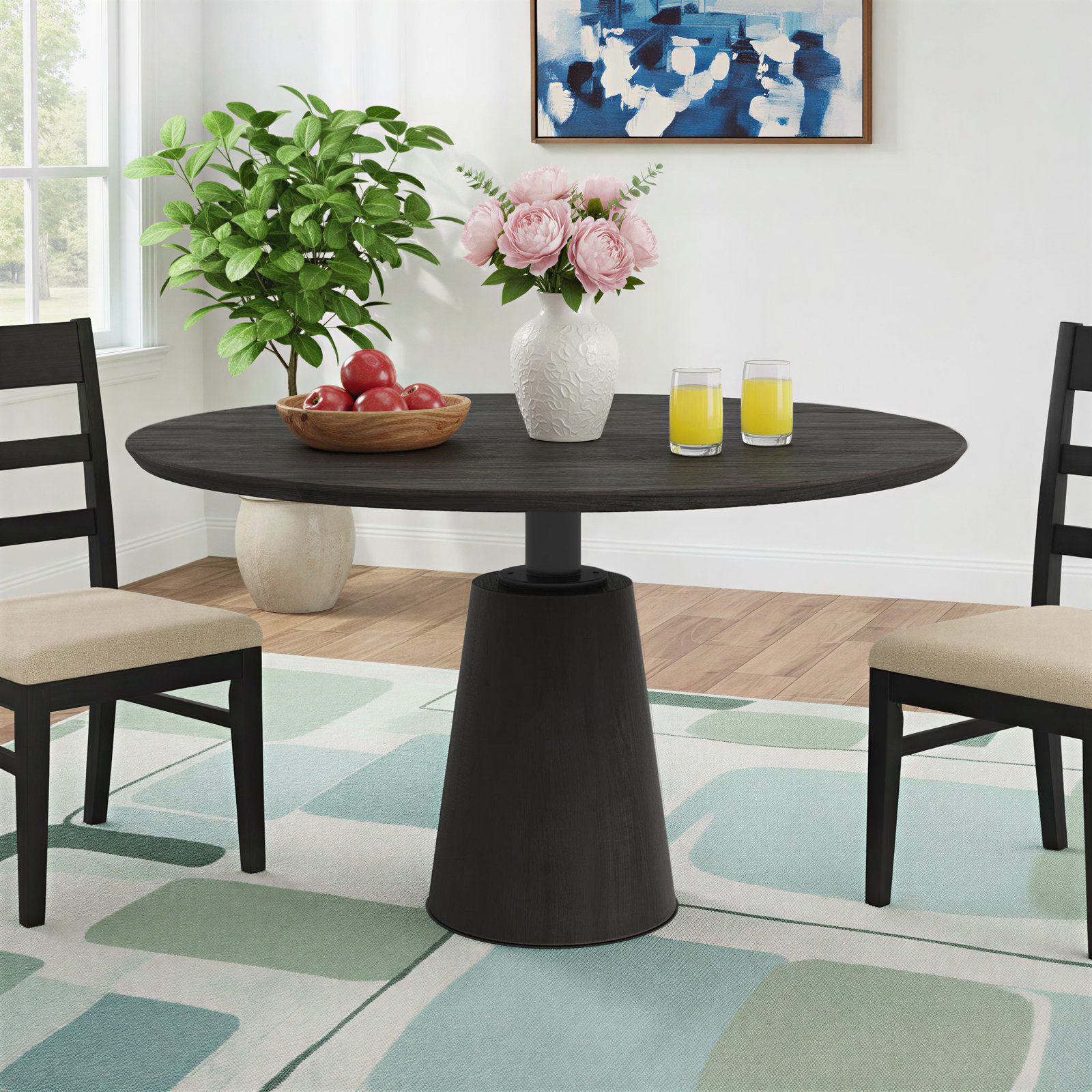 Thelma 54'' Round Dining Table, Dark Brown/Black
