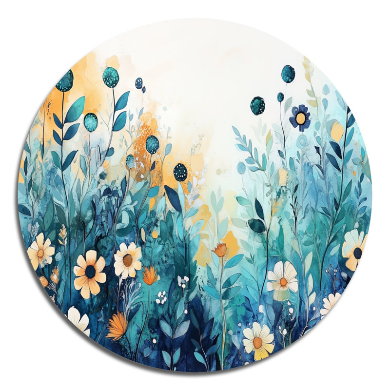 Printemps fleurs sauvages printanières - Décoration murale ronde en métal, L 23 po x H 23 po
