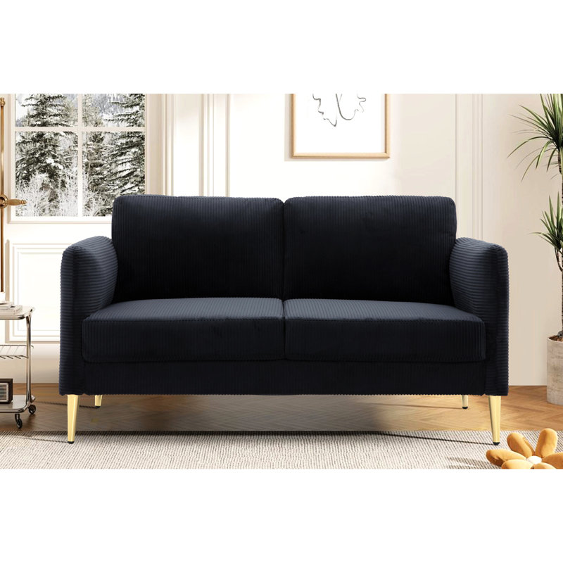 Canapé compact en velours côtelé de 158,7 cm de large, hauteur des accoudoirs de 66 cm, idéal pour la décoration d'une entrée, coussins de 14 cm d'épaisseur, parfait pour se détendre dans une chambre.