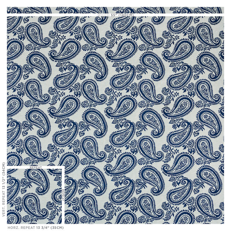 Tissu à motif cachemire Milena, Bleu