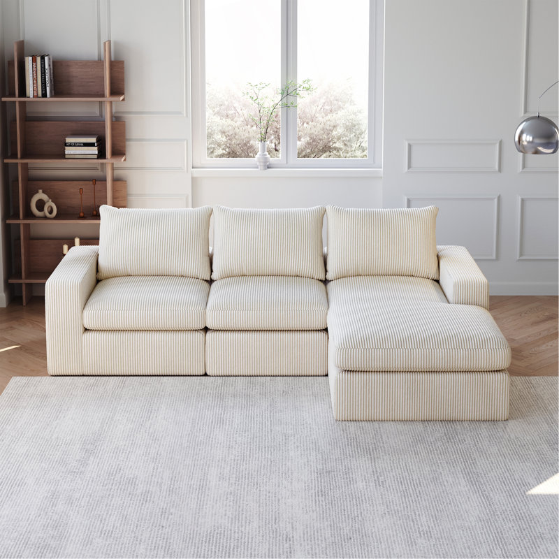 Canapé rembourré avec méridienne Boneless, Beige