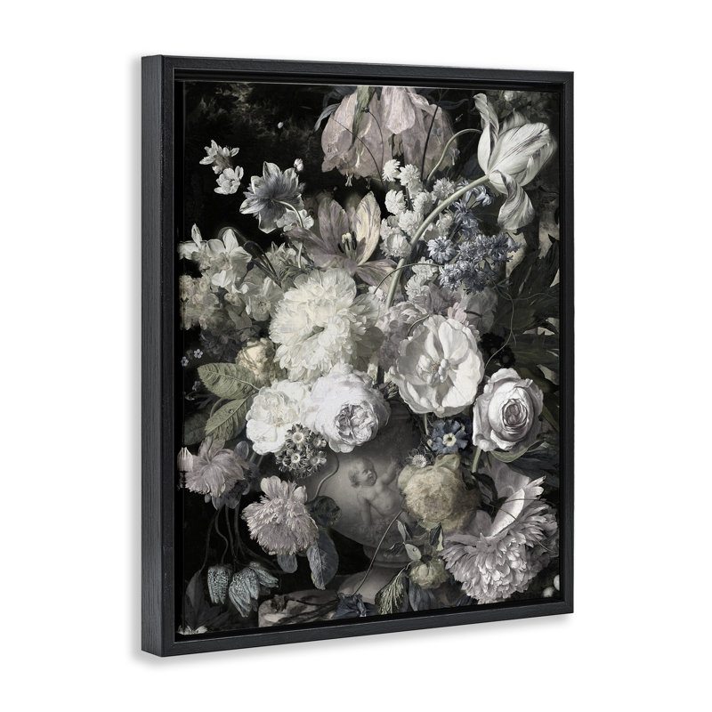 Art mural classique sur toile flottante encadrée Bouquet de fleurs par Angela McQueen, Cadre flottant noir de jais