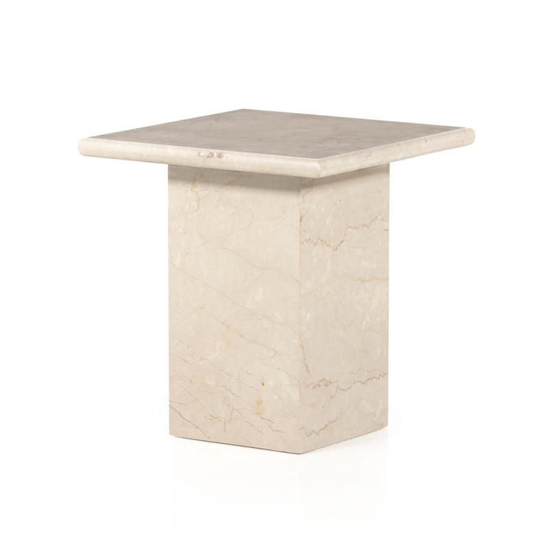 Cream Marble Square Block End Table
