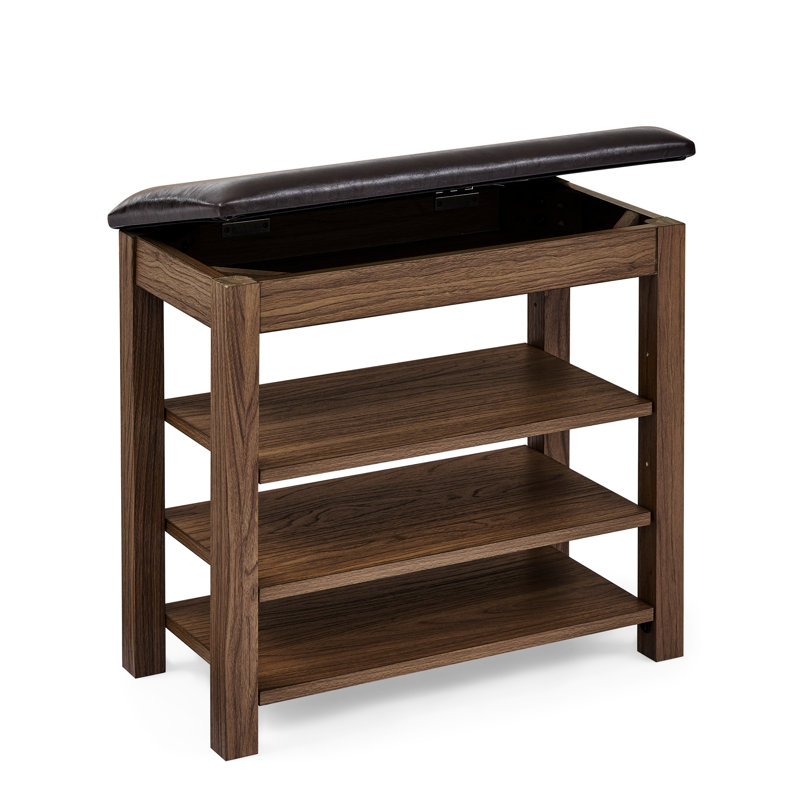 Banc avec hauteur réglable, couleur brune, bois d'hévéa et tabouret réglable en hauteur pour petit appartement, structure, siège en cuir synthétique, support stable des pieds