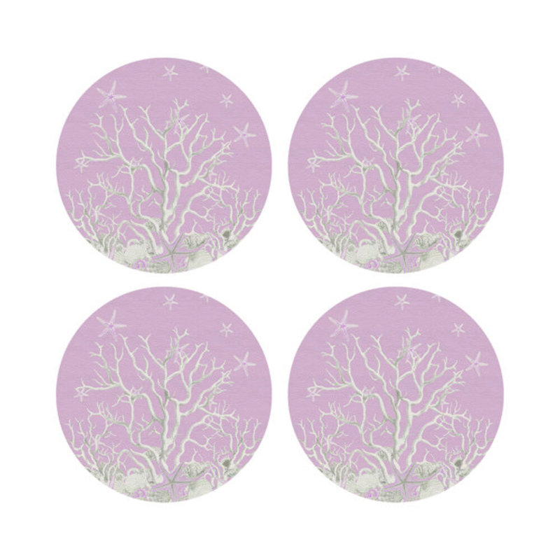 Sous-verres ronds en cuir corail et lilas, Lilas
