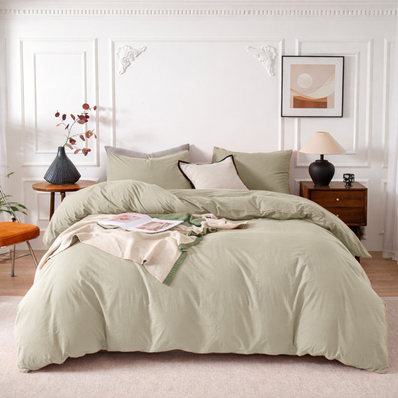 3-Piece Dyed Duvet Cover Set With Pillowcases, Double Duvet Cover + 2 Standard Pillowcases, Beige