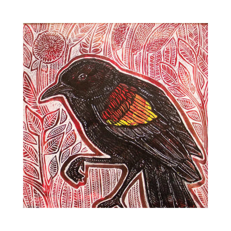 Visiting Blackbird 1 Piece Painting on Canvas, 45.72cm H x 45.72cm W x 1.91cm D, Wrapped Canvas
