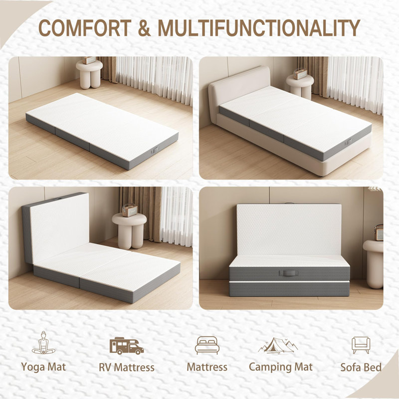 Matelas en mousse viscoélastique pliable Alwyn Home, 6", Lit double