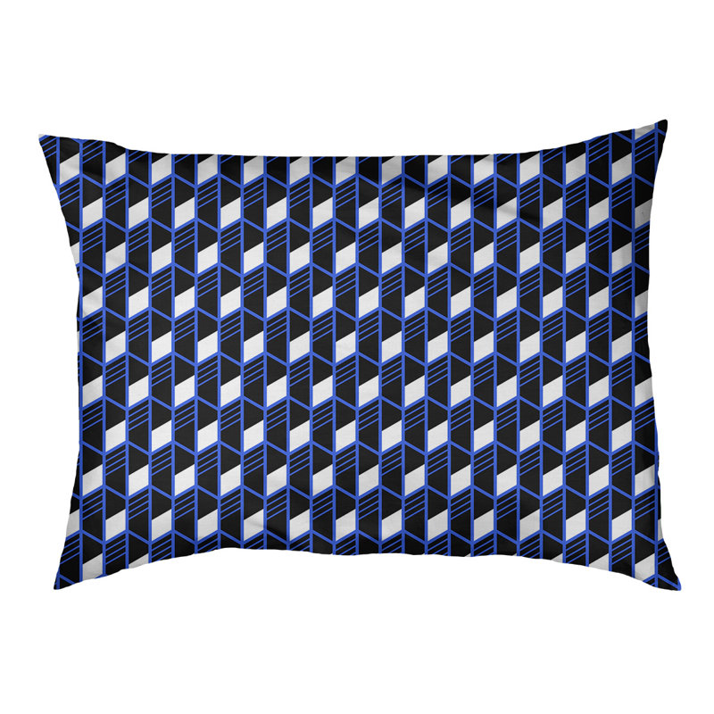 Coussin de concepteur pour chat à rayures géométriques Byrge, Grand - L 52 po x l 42 po, Bleu