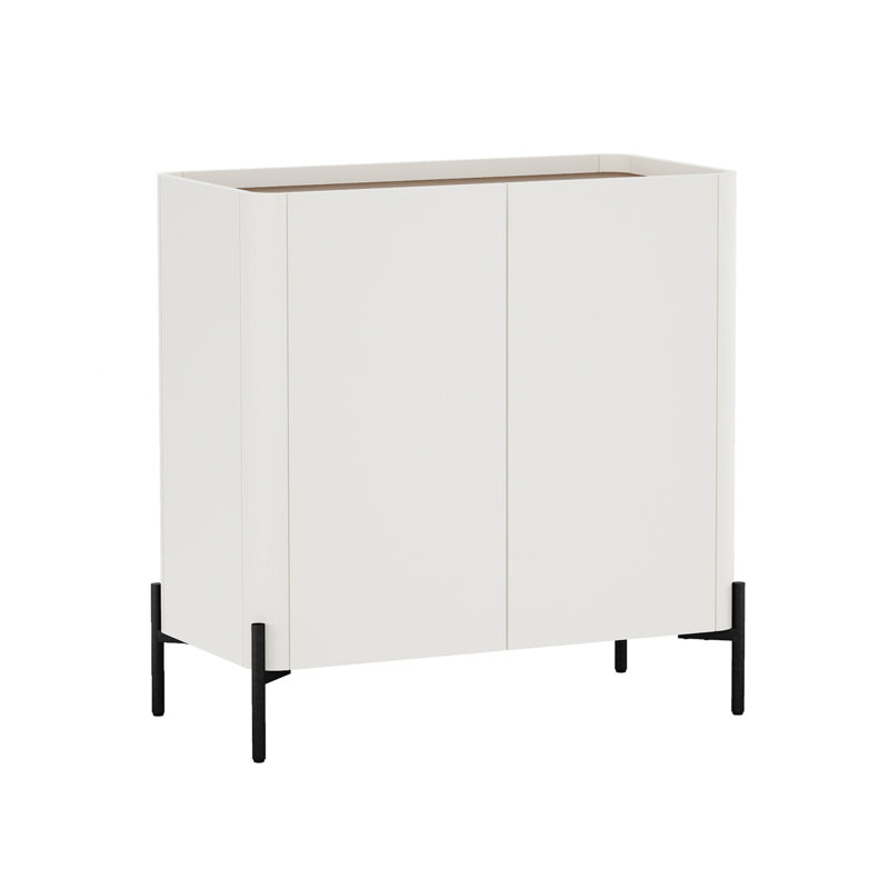 Abbey 32" Modern Accent Cabinet with Adjustable Shelves and Metal Legs in Maple and Off White, Maple/Off white