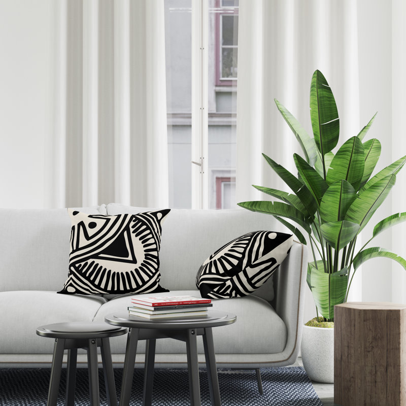 Jeté carré en polyester intérieur / extérieur, Noir, L 15 po x H 15 po