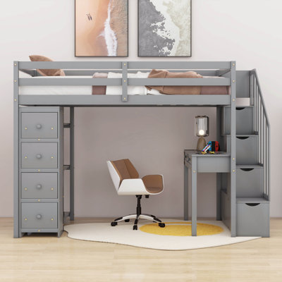 Hartwiga Twin Size Loft Bed with Storage Drawers by Harriet Bee