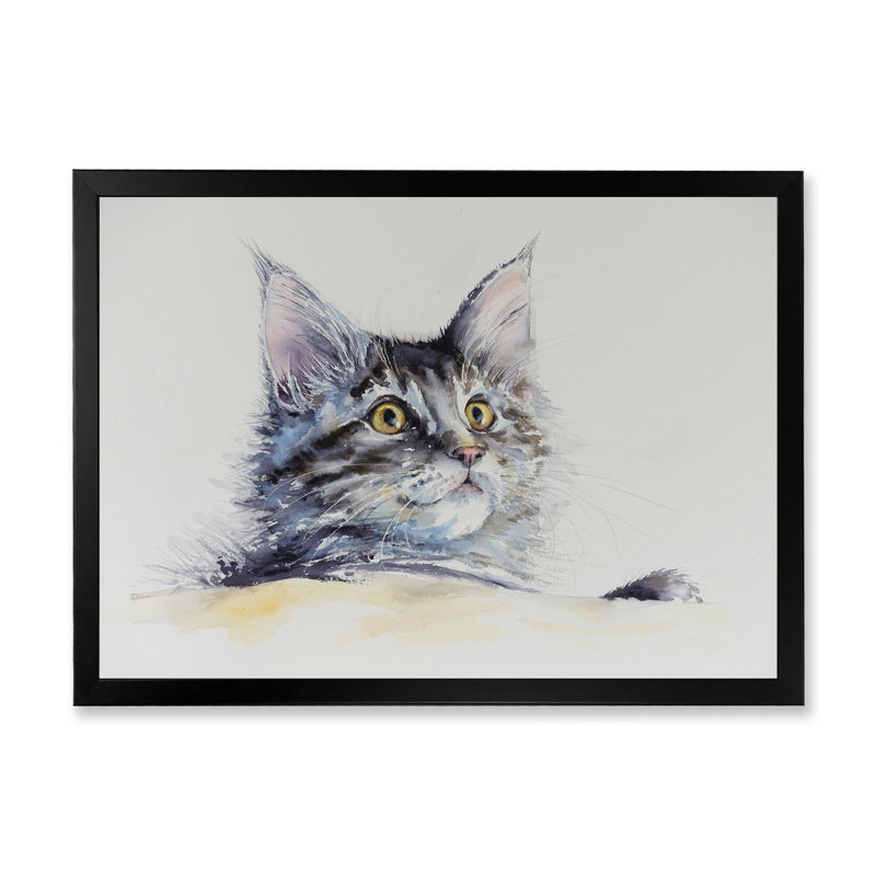 " Young Cute Cat Portrait ", Black Picture Frame, 16" H x 32" W x 1.5' D