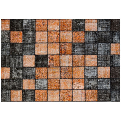 Modern Kabishayan Handmade Orange Black Area Rug