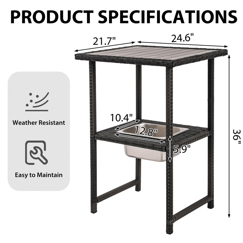 Solomie Rectangular Outdoor Bar Table, Grey