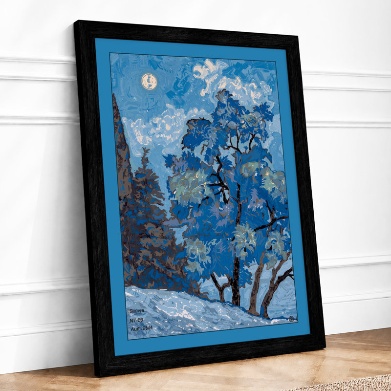 Solitary Tree Under Stars Scandinavian - Print, Black, A3 - 42.0 x 29.7 cm