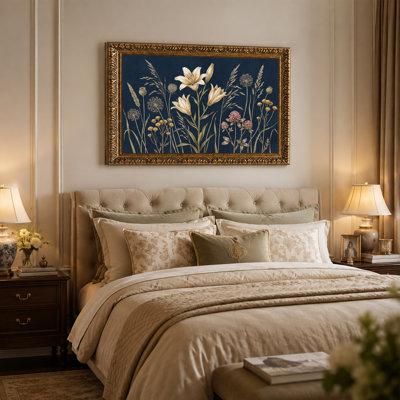 Art botanique sur toile bleu marine