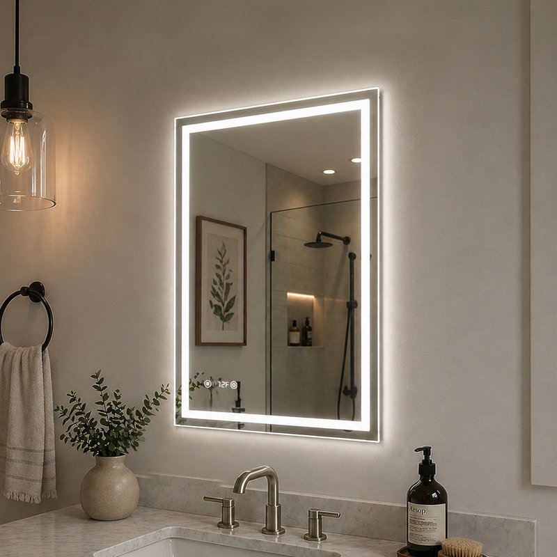 Currin 20 in. W x 30 in. H Rectangular Frameless LED Wall Bathroom Vanity Mirror, 30" x 20"