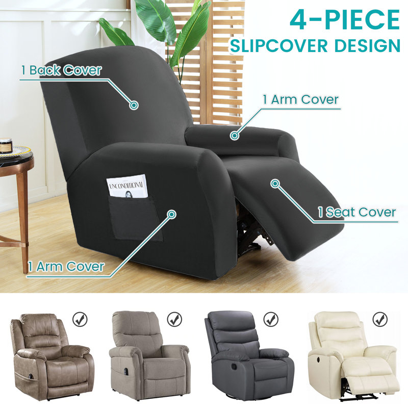 Housse pour fauteuil inclinable à coussins carrés/rectangulaires, Velours gris foncé
