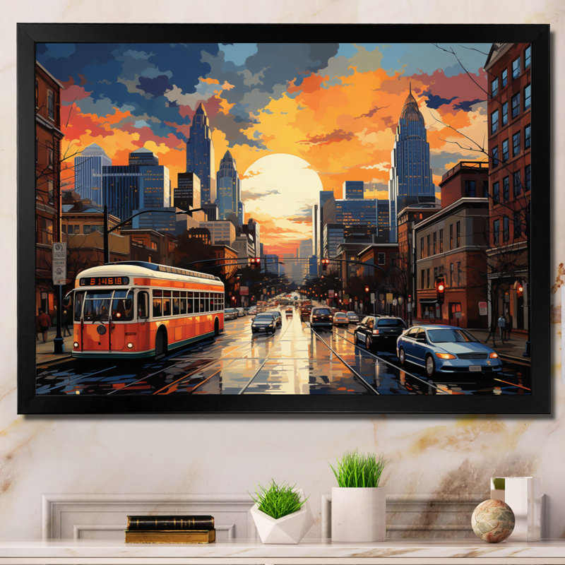 City Charlotte Collage II sur toile, H 16 po x l 32 po x P 1 po, Cadre simple noir