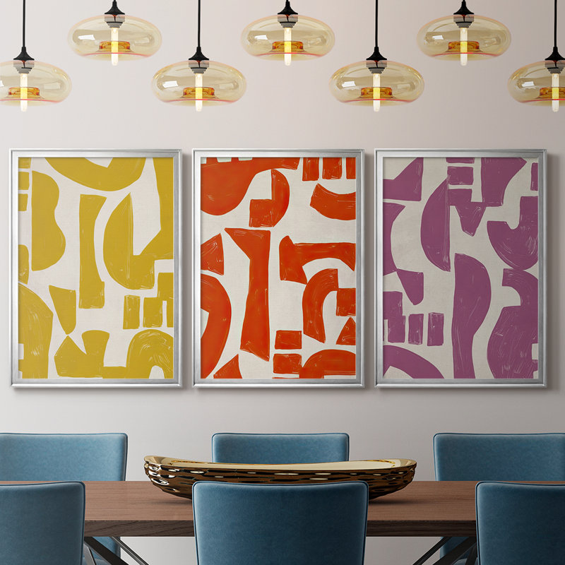 Espacio I  -Custom Framed  Wrapped Gallery Canvas - 3 Pieces, 27" H x 57" W