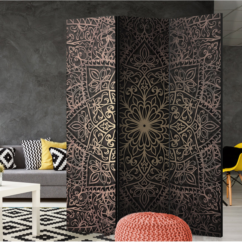 Isla 172cm H Solid Wood Folding Room Divider, 3, Gold/Black