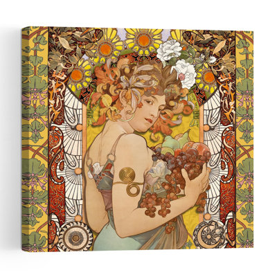 Art Nouveau Femme récolteuse, style classique et élégant, vintage, impression d'art mural sur le thème des fruits d'automne