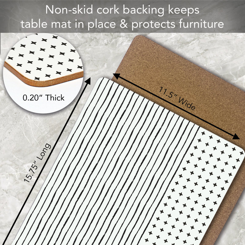 Somu Lines Decorative Hardboard Placemats with Protective Cork Backing