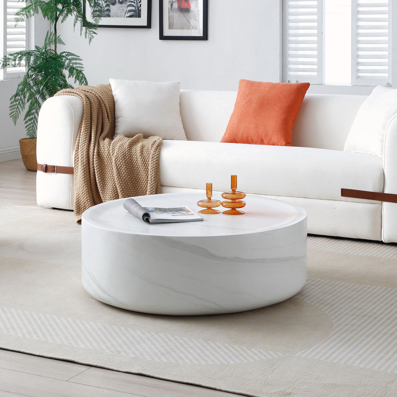 Table basse, table basse, table de salon avec plateau rond, H 11,81 po x L 39,37 po x l 39,37 po, Blanc