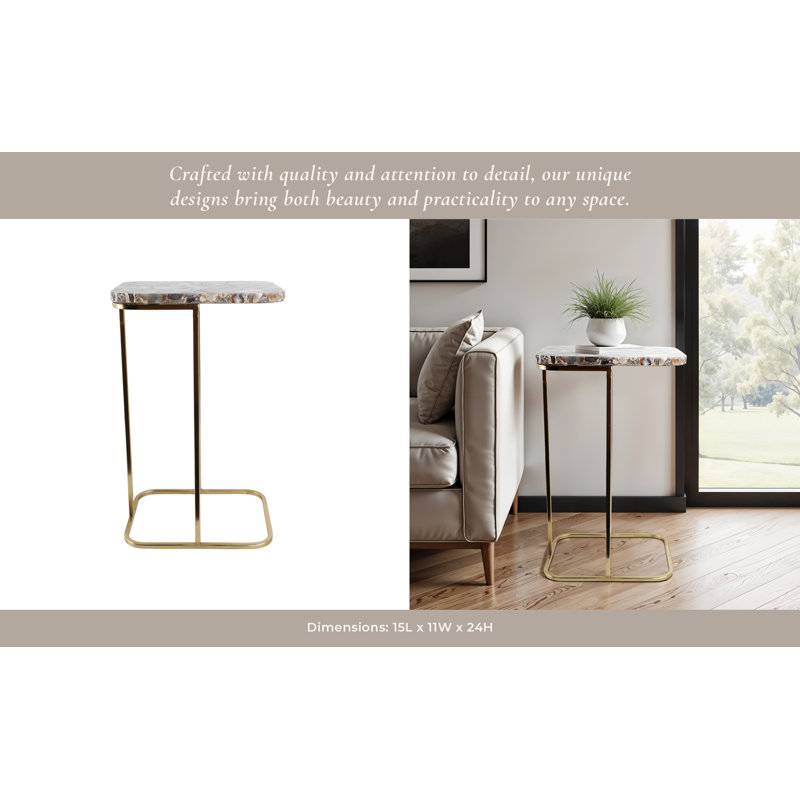 Sagebrook Home 24X15" Agate Top C-Table, White/Gold, Black