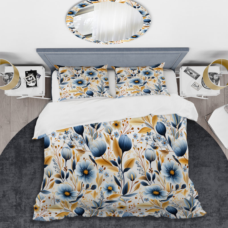 Ensemble de housse de couette à motif floral Artistic Essence IV, Housse de couette simple + 1 taie décorative stan