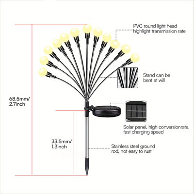 Set of 4 Solar Firefly Lights, 8 LED Dual Mode Outdoor Waterproof Garden Stake Lights with Round Base, Ni-MH AA 600mAh Battery Solar Decorative Lighting for Yard Patio Pathway Christmas Holiday Decor