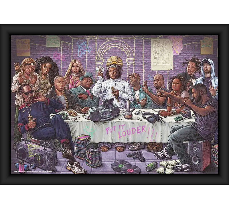 «Hipster's Last Supper», affiche d'art encadrée en bois d'ingénierie avec verre plexi 24 po x 36 po