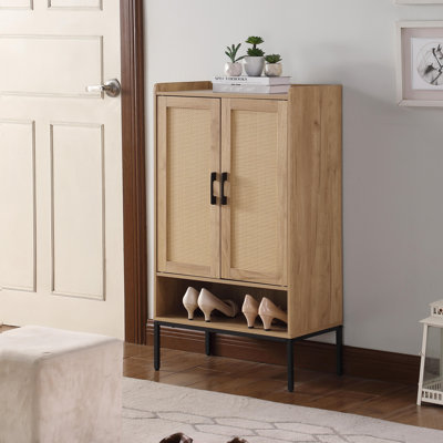 Shoe Cabinet with Rattan Doors, 5-Tier Shoe Storage Cabinet with Open Shelves
