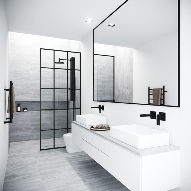 Écran de douche à cadre fixe avec verre 3/8 po M 34 po x H 74 po Mosaic, Noir mat transparent