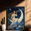 Art mural noir inspiré de la lune, femme encadrée, décorations célestes bohémiennes mystiques-829241372