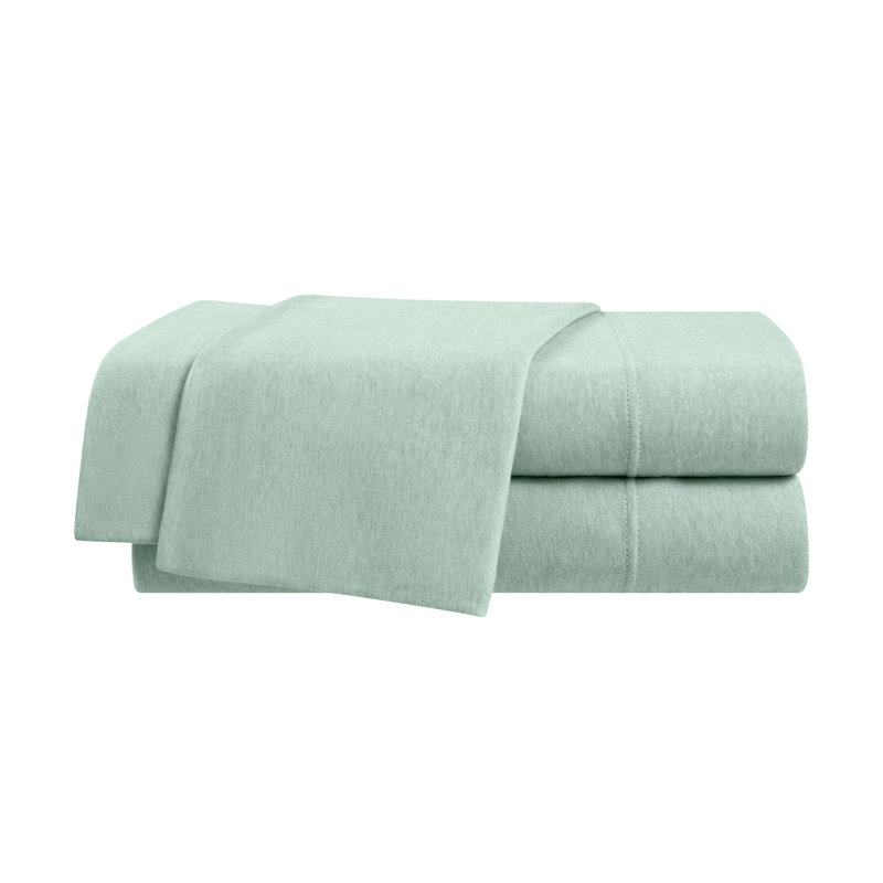 Vellux Solid Jersey Knit Sheets - Cotton Blend, Deep Pocket, Ultra Soft, Green, Queen Sheet Set with 2 Pillowcases