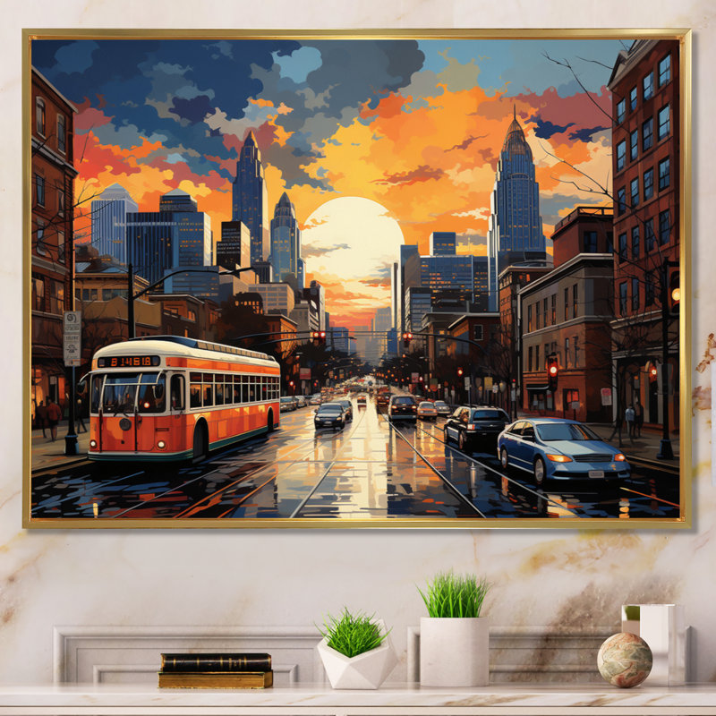 City Charlotte Collage II sur toile, H 16 po x l 32 po x P 1 po, Cadre flottant doré
