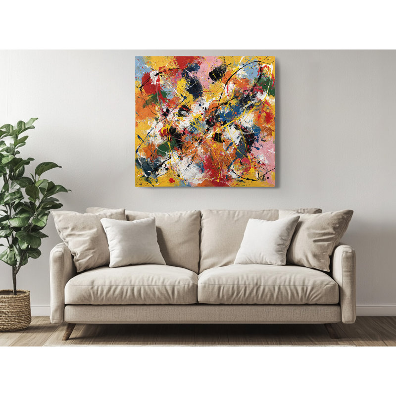 Reproduction d'art, impression de peinture impressionniste, décor moderne jaune et rouge, 12" x 12"
