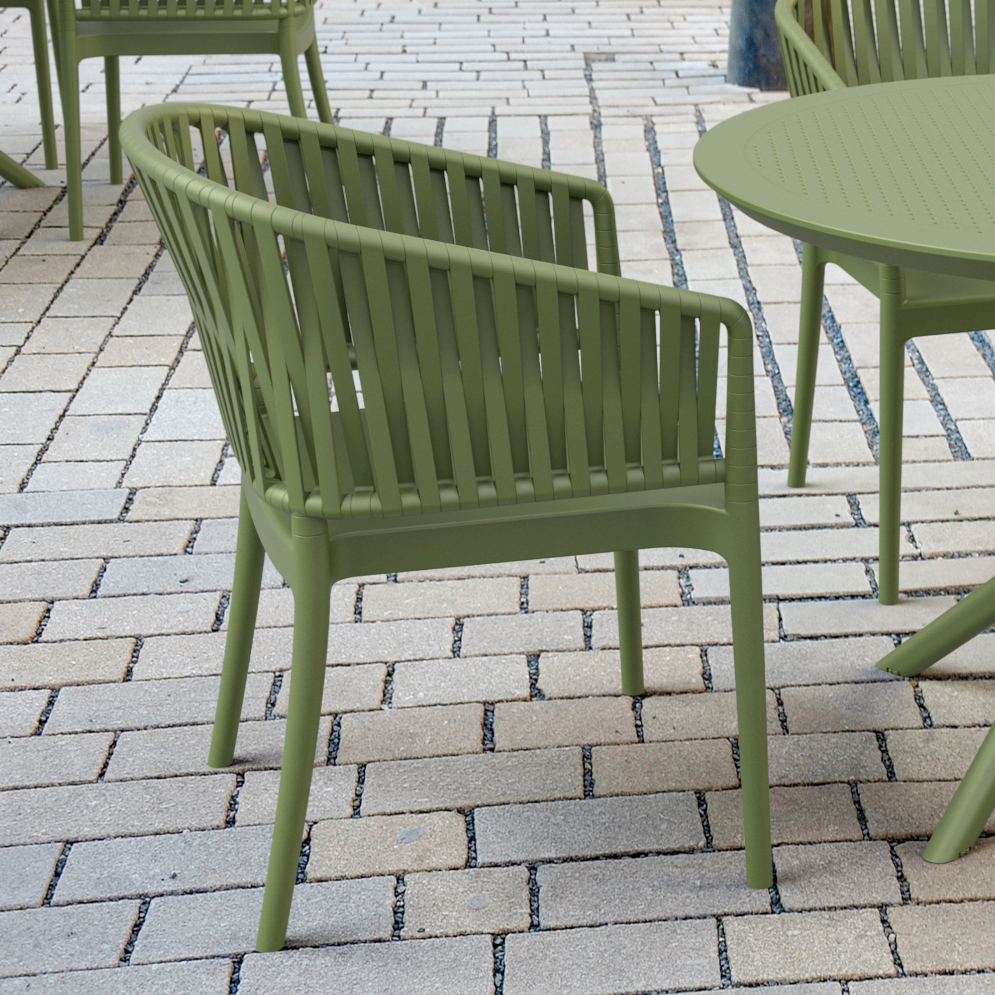 Newport Outdoor Stacking Dining Armchair, Olive Green