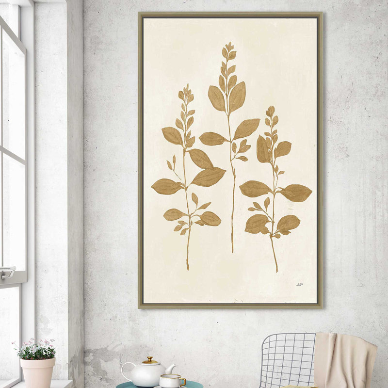 " Botanical Study IV Gold Crop ", Champagne Floater Frame, 63.5" H x 39.5" W x 2" D