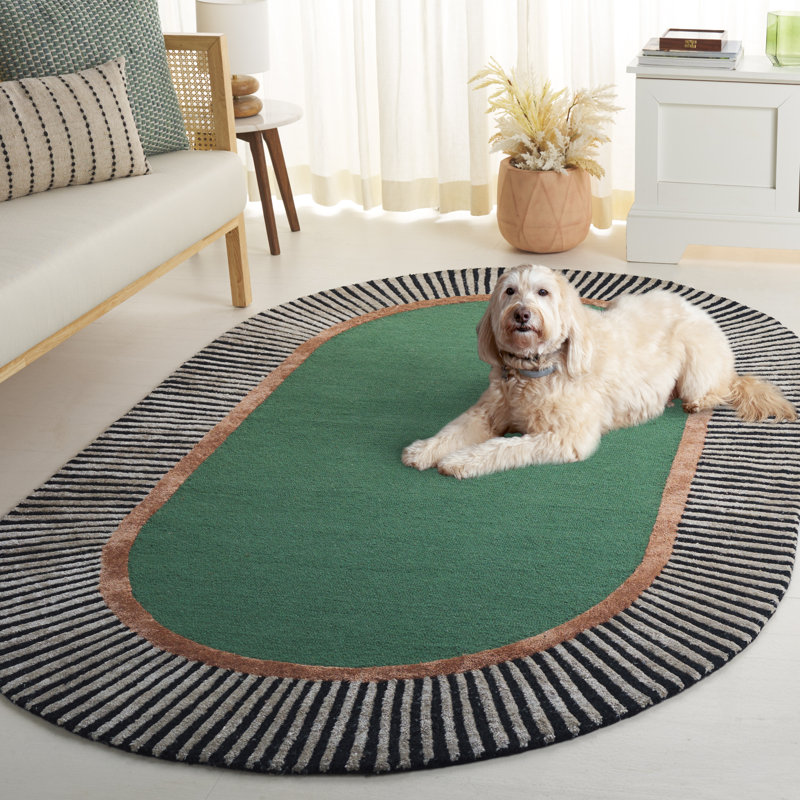 Oval Striped Wool Hand Tufted Area Rug, Oval 152 x 244 cm