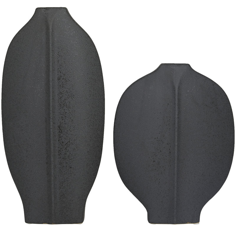 Ceramic Textured Decorative Vase Set, 17.7" H x 8.45" W x 4" D, Black
