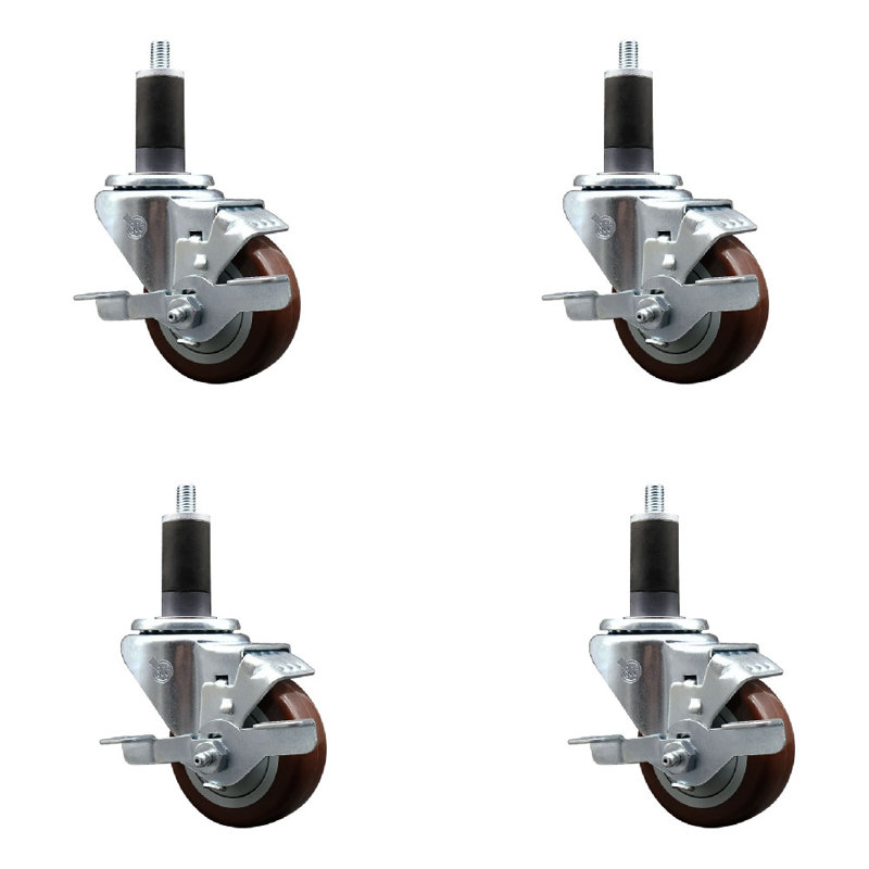 Ensemble de roulettes extensibles en polyuréthane pivotant de 3 pouces et 1-1 / 4 pouces avec frein SCC, Marron