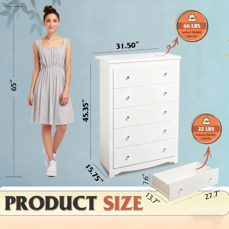 Commode 5 tiroirs blanche