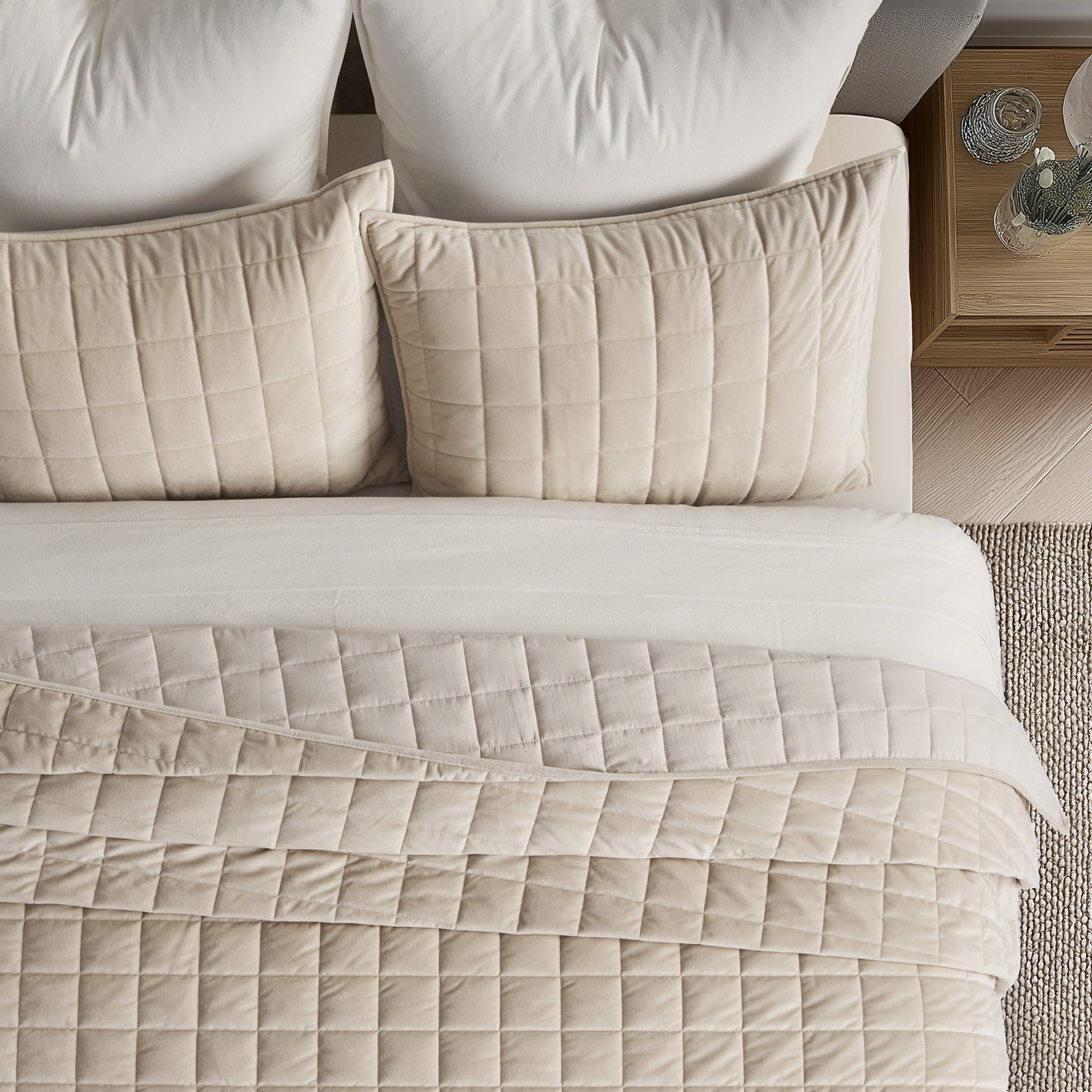 Velvet Quilt Set, King Quilt + 2 King Shams, Birch