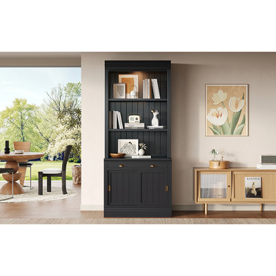 83.4"Tall Bookshelf With With 3 Pieces LED Lighting, Modern Bookcase With Sliding Doors And Open Shelves,Storage Bookshelf For Living Room,Home Office