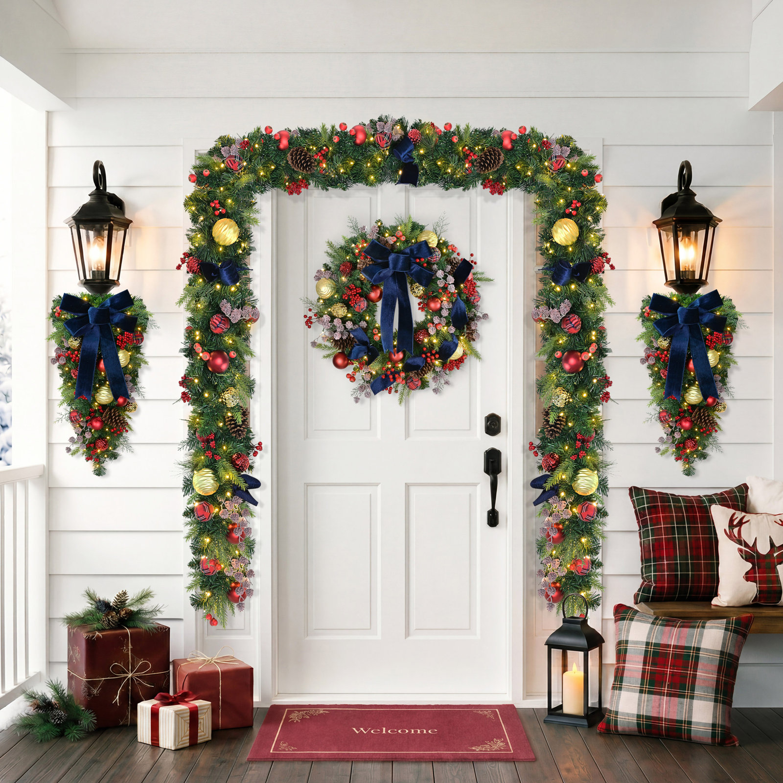 26" Battery-Operated Pre-Lit Artificial Adorned Wreath