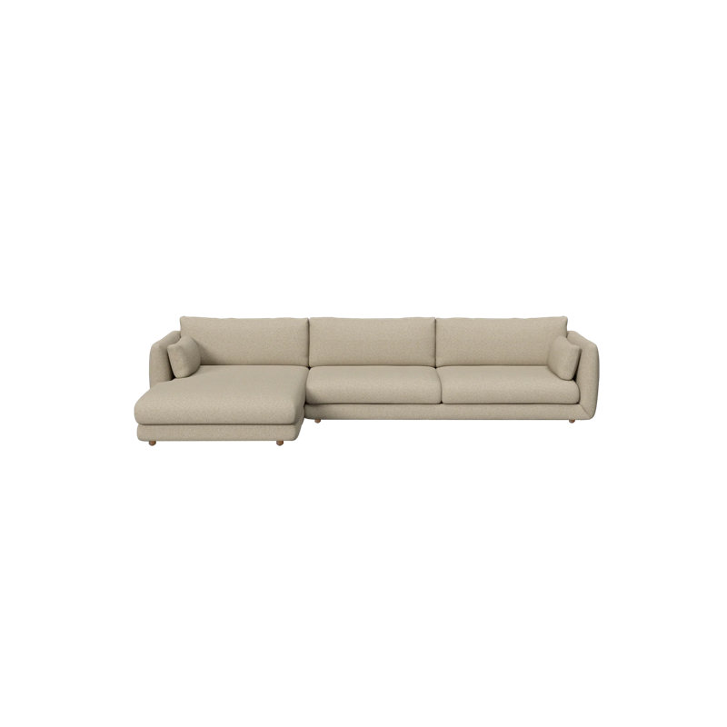 Bloom 2-Seater Sofa W/Chaise Lounge Right & Teak Legs, Light Gray Cane-line Ambience, 31.2" H x 143.4" W x 67" D